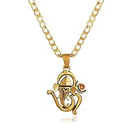 AB India Crafts Traditional God of Lucky Ganesha Pendant in Mantra Om Aum Symbol II Brass Gold-Plated with Chain and Jewellery Bag | India Spirituality Yoga, Brass