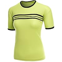 Womens Coolmax Fabric Roundneck Short Sleeve T Shirt with Stripes
