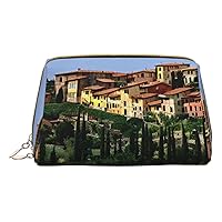 Italy-Tuscan Print Leather Makeup Bag Small Travel Cosmetic Bag For Women,Cosmetic Organizer Makeup Pouch For Purse