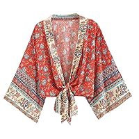 Wrap Tops Bikini Bathing Suit Cover Ups Bohemian Rayon Cotton Printed Summer Beach Robe Women Cover Up Kimono