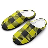 Yellow and Black Checked Cotton Slippers Memory Foam House Slippers Closed Toe Winter Warm Shoes
