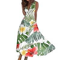 Women's Prom Dresses 2024 Summer Fashion Hawaiian Print V-Neck Sleeveless Tunic Casual Dresses, S-3XL