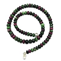 JEWELZ 16 inch Long rondelle Shape Smooth Cut Natural Ruby Zoisite 6-8 mm Beads Necklace with 925 Sterling Silver Clasp for Women, Girls Unisex