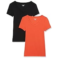 Amazon Essentials Women's Slim-Fit Short-Sleeve V-Neck T-Shirt, Pack of 2