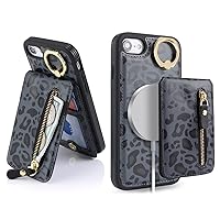 Ｈａｖａｙａ for iPhone SE case iPhone 8 case Magsafe Compatible iPhone 7 case with Card Holder for Women iPhone se 2020/2022/SE 2nd/SE 3rd Leather Wallet Cover Detachable-Black Leopard Print
