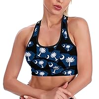 South Carolina State Flag Map Women's Sports Bra with Padded Crop Tank Yoga Bras Workout Fitness Sports Top