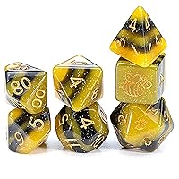 Gake Keeper Games & Dice: Sui Generis Dice - Electric Bumble Bee - Black & Yellow - 7 Piece Resin Dice Set, Role Playing Game Accessory, 5 Layer Dice