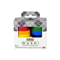 Scotch Washi Tape, Solid Color Rainbow Design, 8 Rolls, Great for Bullet Journaling, Scrapbooking and DIY Décor (C1017-8-SOL1)