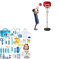jerryvon Kids Doctor Kit + Kids Basketball Hoop Outdoor & Indoor, Educactional Toys for 3 4 5 6 Year Old Boys Girls