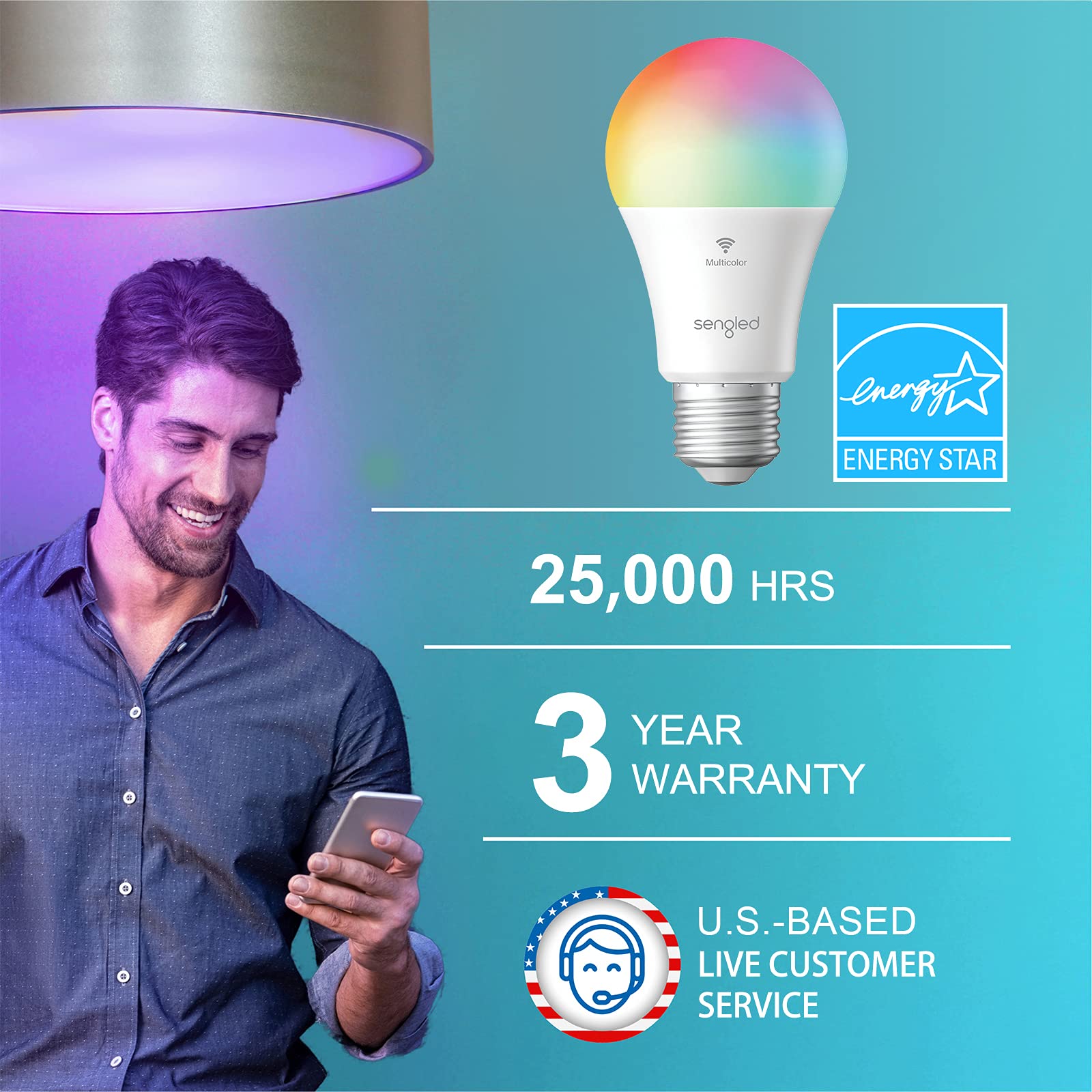 Sengled Smart Bulb, WiFi Light Bulbs, Color Changing Light Bulb, Smart Light Bulbs that Work with Alexa & Google Assistant, A19 RGB Alexa Light Bulb No Hub Required, 60W Equivalent 800LM CRI90, 4Pack