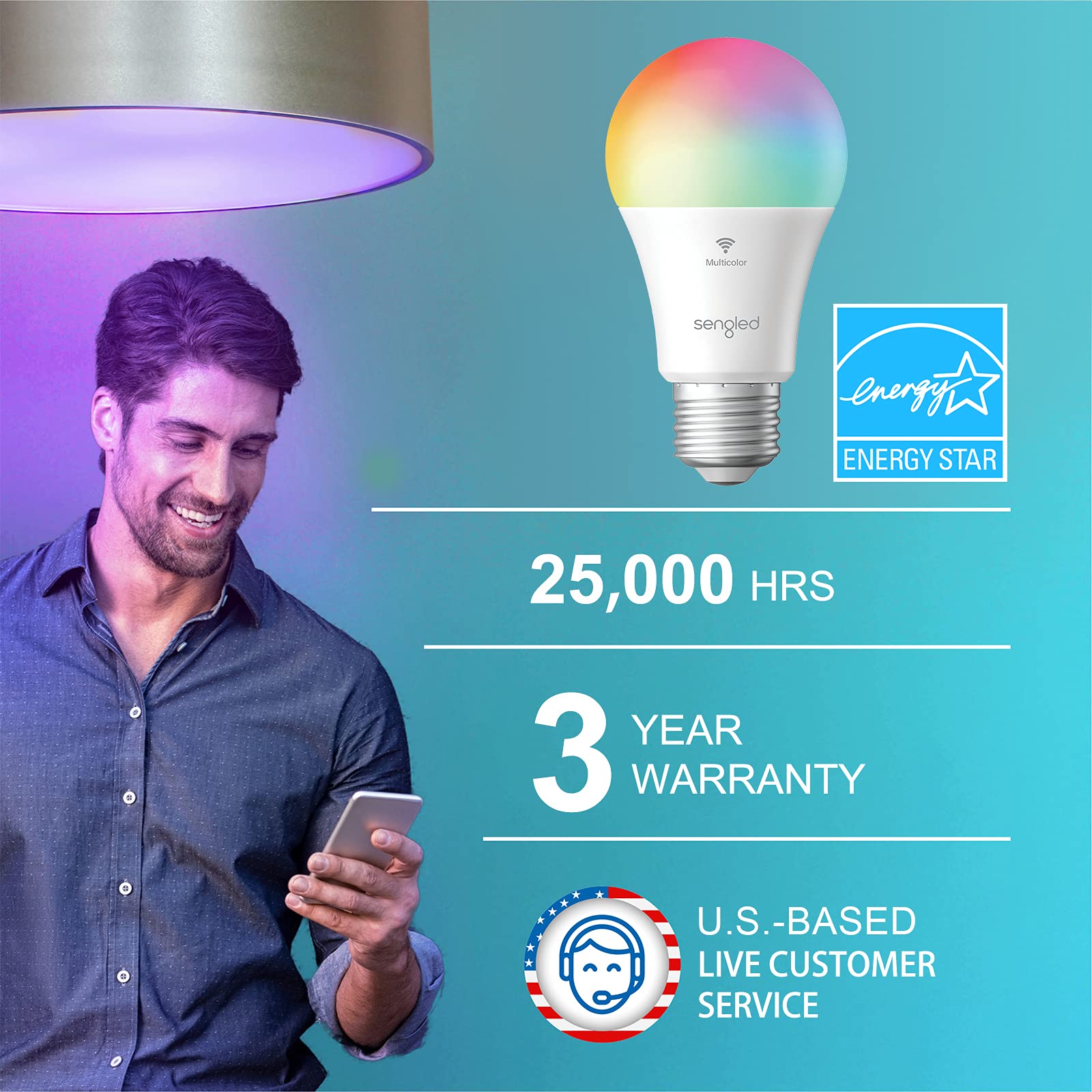 Sengled Smart WiFi Light Bulbs That Work with Alexa & Google Home, No Hub Required, LED Light Bulb A19 RGB Alexa Light Bulb , 2 Pack