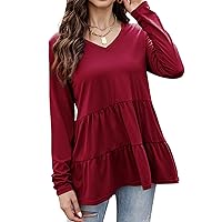 Clearlove Womens Babydoll Tops Long Sleeve V Neck Peplum Blouse