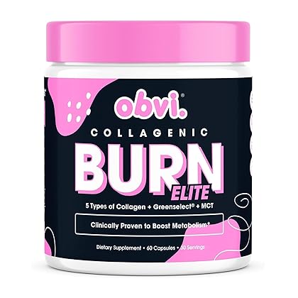 Obvi Burn Elite | Supports Metabolism Boost, Energy, and Focus | Supplement with Collagen and Green Tea | Supports Healthy Hair, Skin, Nails, and Joints | 60 Capsules, 30 Servings