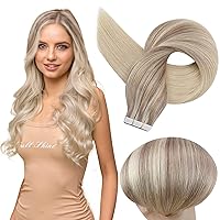 Full Shine Tape in Hair Extensions Human Hair 12Inch Color 18 Ash Blonde Fading to 22 and 60 Platinum Blonde Human Hair Extensions Tape in Invisible Tape in Hair Extensions Skin Weft Tape 30Gram 20Pcs
