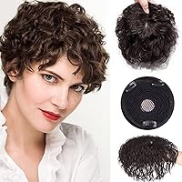 Short Wave Human Hair Toppers 7 Inch Clip in Top Hair Pieces for Women,4.7