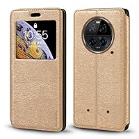 for Ulefone Armor 23 Ultra Case, Wood Grain Leather Case with Card Holder and Window, Magnetic Flip Cover for Ulefone Armor 23 Ultra (6.78”) Gold