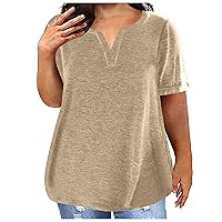Womens Tops Plus Size Fashion Short Sleeve V-Neck Spring Summer Casual Loose Oversized T Shirts Pullover Blouses Tops