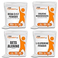 BULKSUPPLEMENTS.COM BCAA 3:1:2 Powder 1kg, Creatine Powder 500g, Beta Alanine Powder 500g, & L-Glutamine Powder 1kg (Pack of 4) Bundle