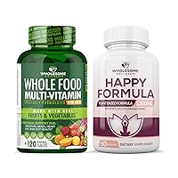 Wholesome Wellness Whole Food Multivitamin for Men - Natural Multi Vitamins, Minerals, Organic Extracts Happy Formula Natural Formula Relief Supplement Bundle