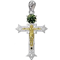 1.18 ct SI2 Silver Plated Round Solitaire Jesus Real Moissanite Pendant Green