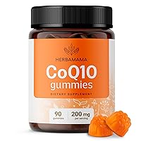HERBAMAMA CoQ10 Gummies - Coenzyme Q10 (Ubiquinol) Vitamin - Antioxidant & Energy Support Gummy for Adults - Gluten Free Vegan Banana Flavor - 200mg 90 Chews