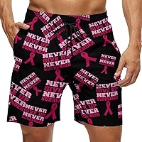Never Surrender Breast Cancer Awareness Fashion Mens Board Shorts Quick Dry Beach Pants Mesh Lining Casual Swim Trunks