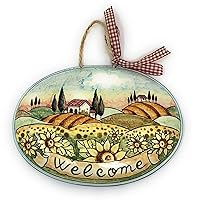 Italian Ceramic Art Pottery Tile House Plaques Decorative Sunflowers Welcome Landscape Hand Painted Made in ITALY Tuscan