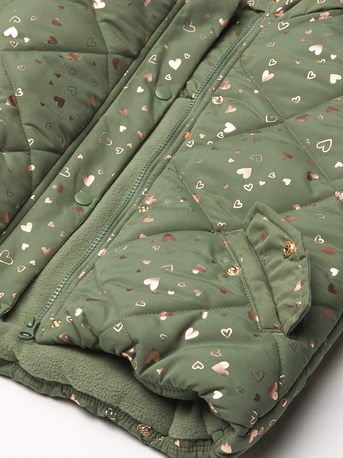 Osh Kosh Girls' Perfect Puffer Jacket, Green/Pink Hearts, 7