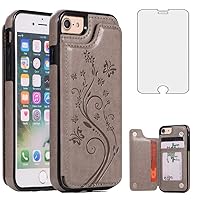 Asuwish Case for iPhone 7/8 iPhone SE 2020/2022 with Tempered Glass Screen Protector， Flip Wallet Leather Stand with Card Holder，Double Magnetic Clasp and Shockproof Cover SE2 SE3 4.7 Inch(Gray)