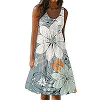 Casual Dresses for Women Sexy Sleeveless Midi Dresses Knee Length Floral Dresses Flowy Pleated Summer Dresses