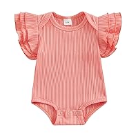 Karwuiio Little Baby Girls Summer Clothes Fly Sleeve Ruffle Bodysuit Jumpsuit with Headband Infant 2Pcs Outfits