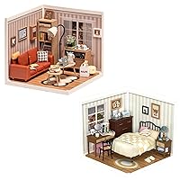 ROBOTIME DIY Miniature House Kit Mini Dollhouse with Accessories Building Toy Set Tiny Room Making Kit with LED Light
