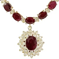 43.20 Carat Ruby & VS1-VS2 Clarity F-G Color 2.30 Carat Diamond 14K Yellow Gold Luxury Necklace