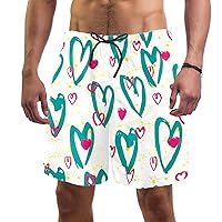 Loving Heart Pattern Mens Swim Trunks Quick Dry Swim Shorts Swimwear Bathing Suits