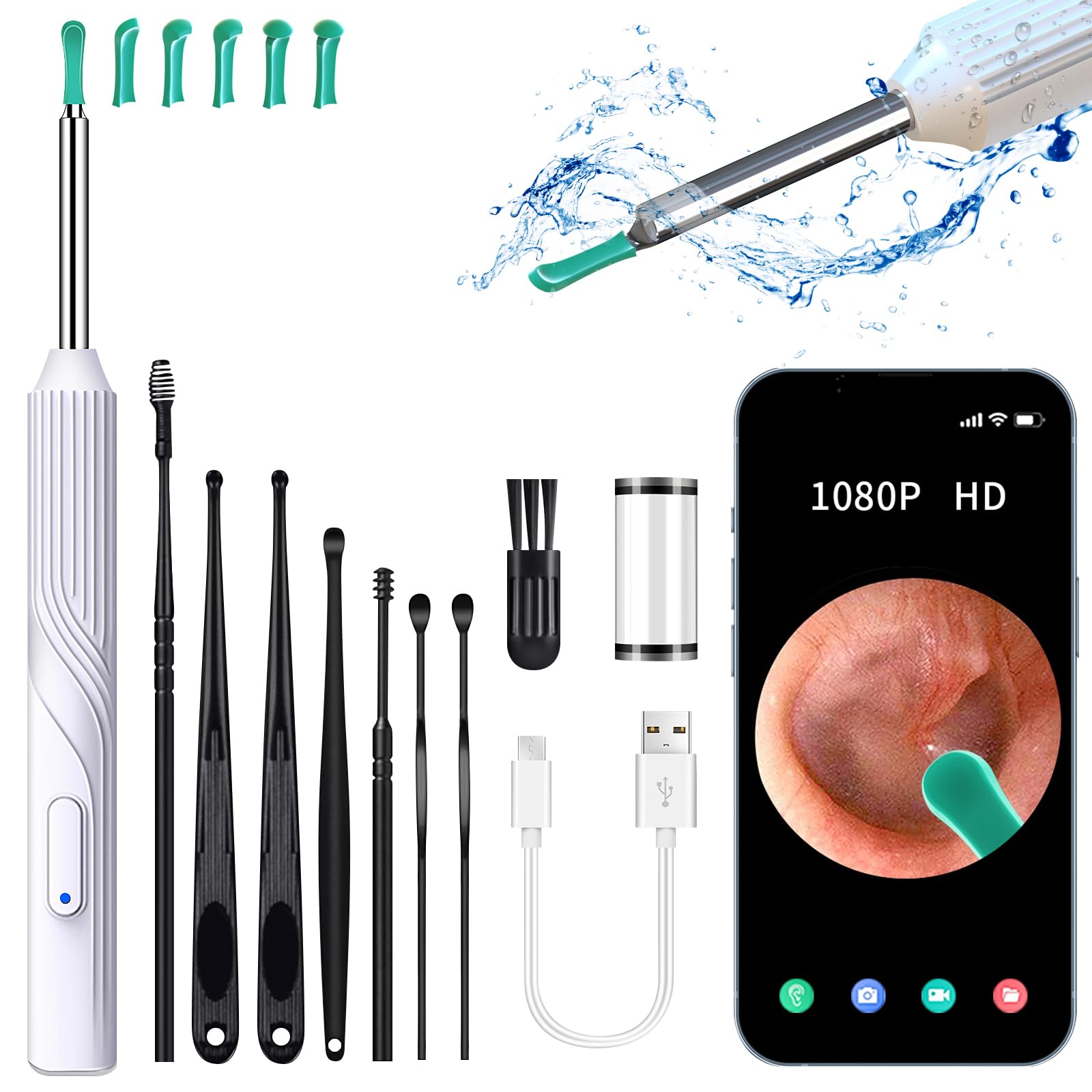 Ear Wax Removal Tool, Ear Cleaner with1080P HD Otoscope Camera, Ear Camera Otoscope with Light, 6 LED Lights, Built-in WiFi,Ear Cleaning Kit for iPhone and Android Phones