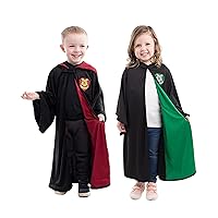 Little Adventures Red & Green Hooded Wizard Robe Dress Up Costume Bundle (S/M Age 1-5) - Machine Washable Child Pretend Play