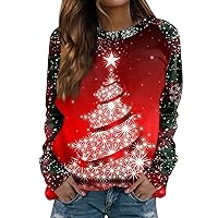 Women's Ugly Christmas Sweatshirts Casual Round Neck Long Sleeve Printing Raglan Sweatshirt Top Casual, S-3XL