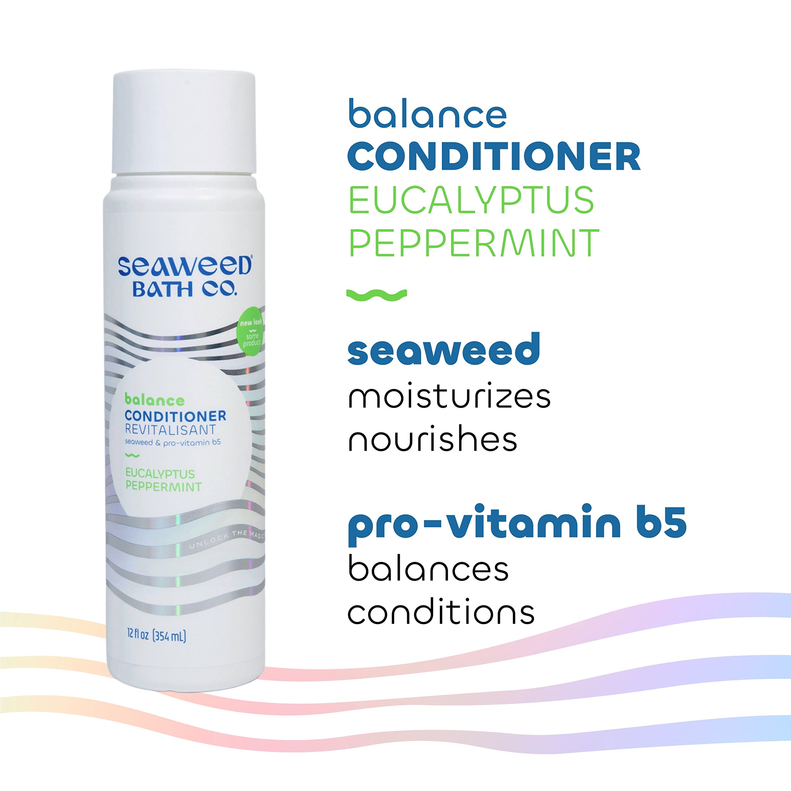 Seaweed Bath Co. Balance Conditioner, Eucalyptus Peppermint Scent, 12 Ounce, Sustainably Harvested Seaweed, Pro Vitamin B5, For Normal to Oily Hair