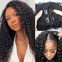 V SHOW Deep Wave Human Hair Wigs Glueless for Women V Part Wig Human Hair No Leave Out Curly Wave Upgrade U Part Wigs 150% Density 16inch Natural Black Color