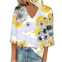 Trendy Tops for Women 2024 Deals of The Day Clearance Prime Shirts 3/4 Length Sleeve Womens Graphic Tees Sunflower Country Outfits Puff Top Yoga Ruched Lime Green Ladies Summer Black (LT PL，XL)