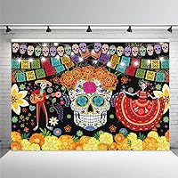 MEHOFOND 7x5ft Day Of The Dead Backdrop Mexican Halloween Fiesta Sugar Skull Flowers Background Birthday Marigold Dress-Up Party Decoration Dia De Los Muertos Skull Banner Cake Table Photo Booth Props