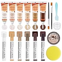 Wood Furniture Repair Kit - 6 Oak Color Wood Fillers with 6 Touch Up Markers and Wood Polish Wax for Wooden Stains, Scratch Repair, Cracks, Perfect for Laminate, Cabinet, Tables, Oak, Walnut
