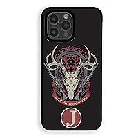 Monogram 2nd Amendment Deer Skull for iPhone 14 Pro Plus Max, Personalized iPhone Case, Gift for Him Birthday Dad Brother Husband Him, Black Rubber, Slim Fit