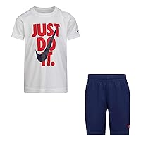 Nike Boy`s Dri-Fit T-Shirt & Shorts 2 Piece Set (Midnight Navy(86F026-U90)/White, 4T)