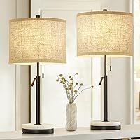 Table Lamps Set of 2, Adjustable Height Bedside Lamps Marble Table Lamps with Pull Chain Nightstand Lamps Modern Table Lamp for Living Room Bedroom Office Bulbs Not Included(Black)