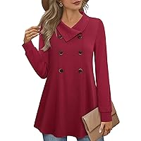 Women's Long Sleeve Lapel Pullover Tunic Tops Ladies Swing Sweatshirts with Buttons