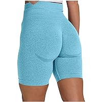 Women Scrunch Butt Lifting High Waist Booty Shorts Summer Workout Yoga Running Athletic Solid Color Biker Shorts