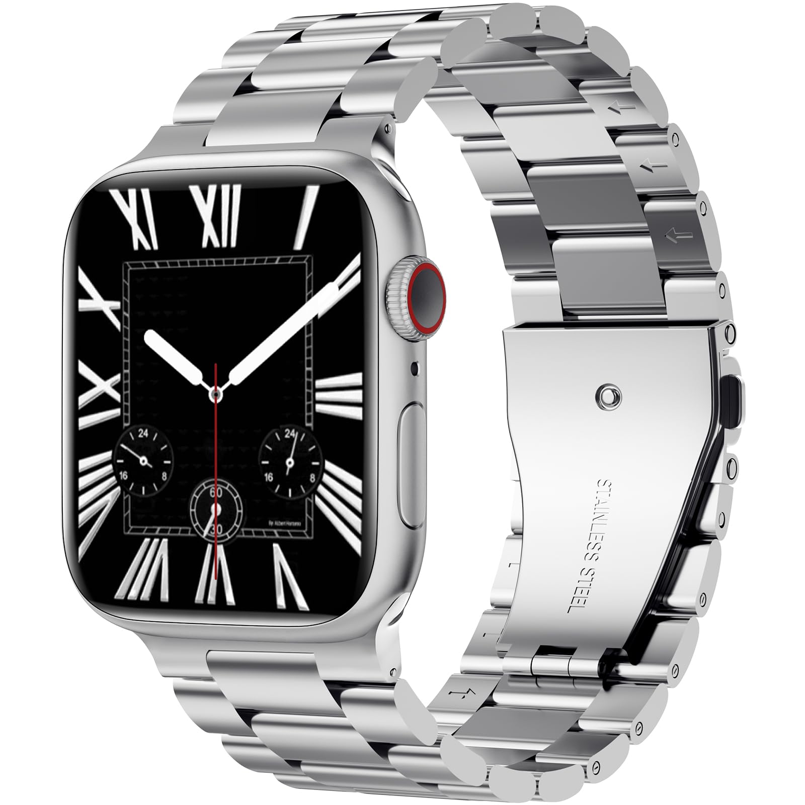 Higgs Armband Kompatibel mit Apple Watch Ultra/Ultra 2 Armband 49mm 45mm 44mm 42mm 41mm 40mm 38mm Damen/Herren, Einstellbar Armbänder für iWatch Series 9 8 7 SE 6 5 4 3 2 1, Silber Edelstahl Metall