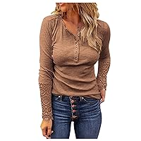 Tops for Women 2023 Ladies Casual Solid Color Strip Slim Fit Round Neck Stitching Lace Sleeve T-Shirt