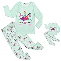Jxstar Matching Dolls & Girls Pajamas Unicorn Pjs Set Kids Cotton Sleepwear Pyjama…